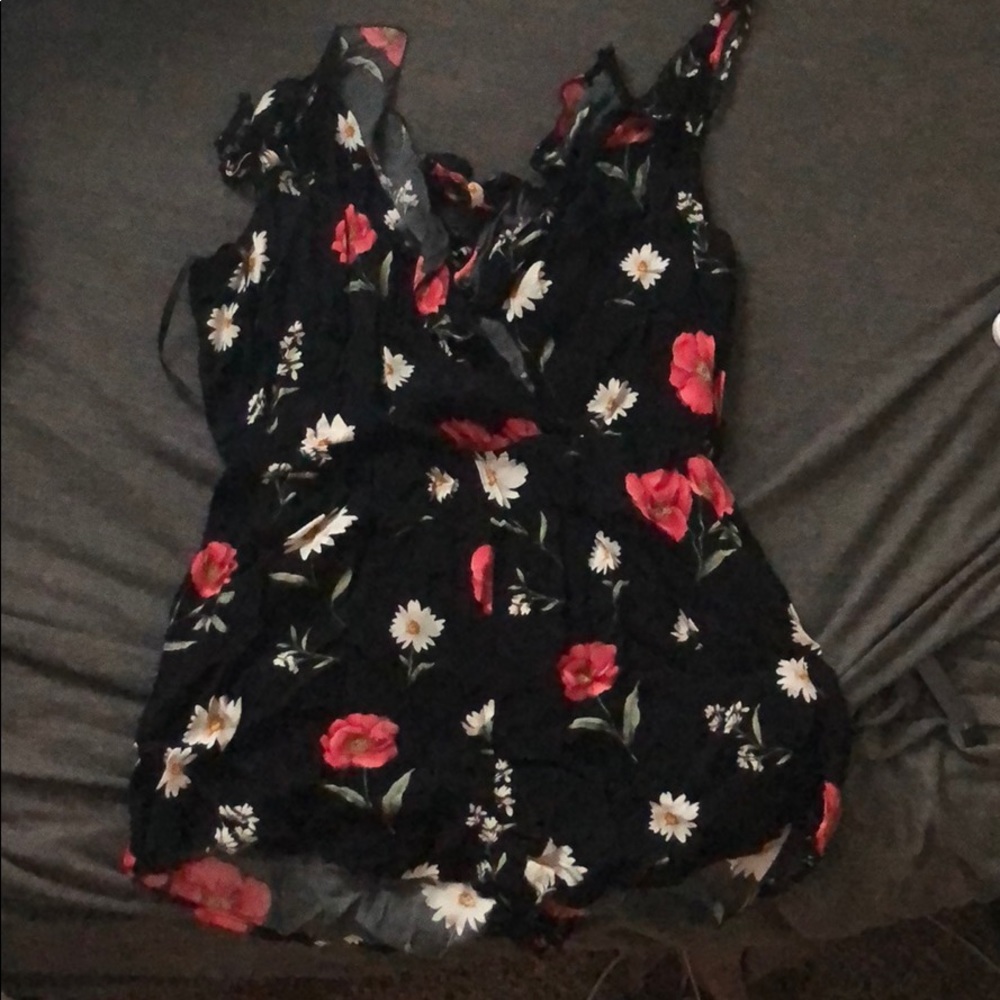 Black floral spaghetti strap romper